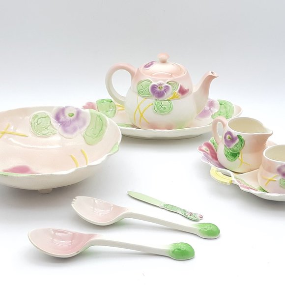 Avon Ware Tea Set -Teapot, Creamer, Sugar Bowl, Serving Dishes, Spoons - Picture 1 of 11